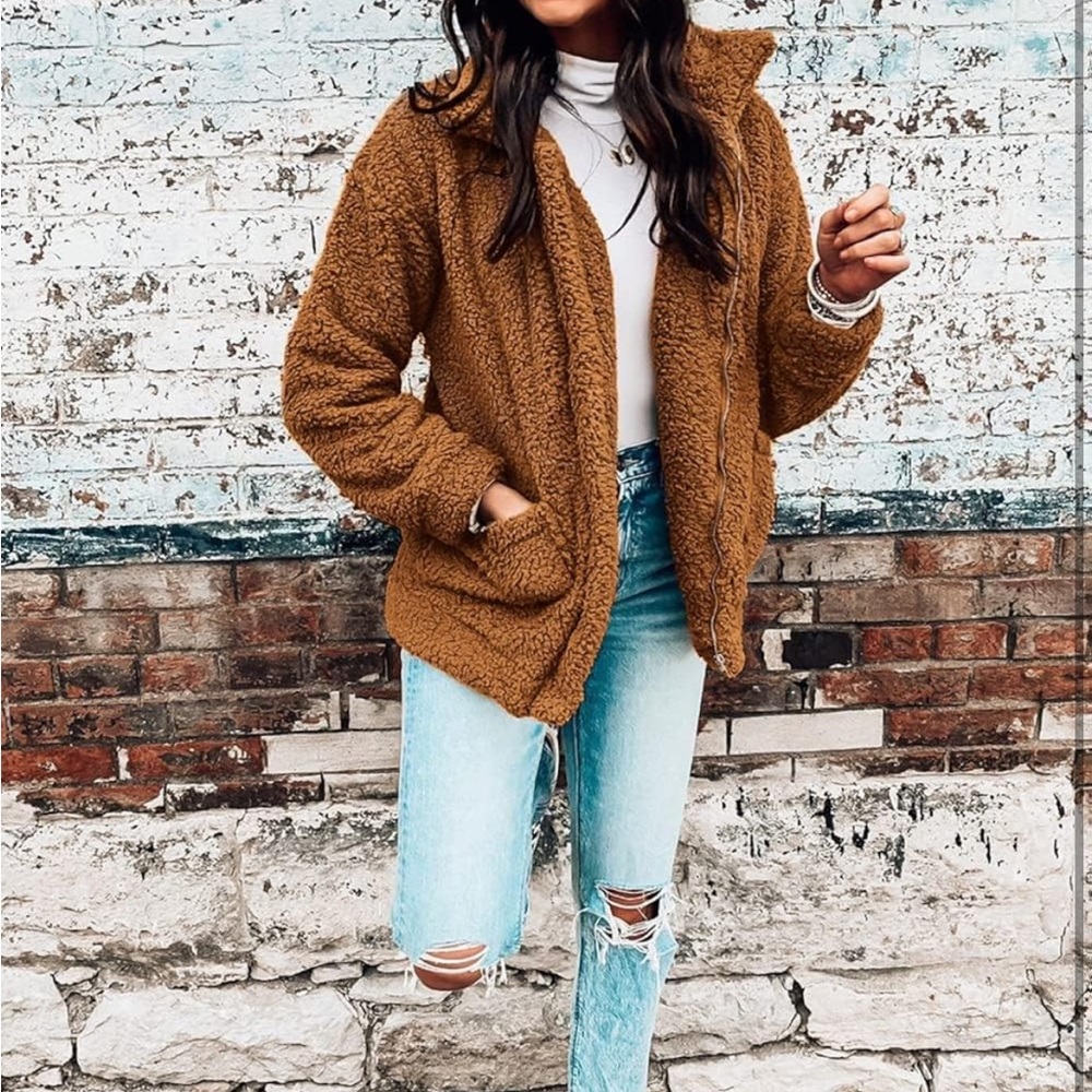 Cozy Brown Teddy faux fur Jacket oversized sherpa fur jacket